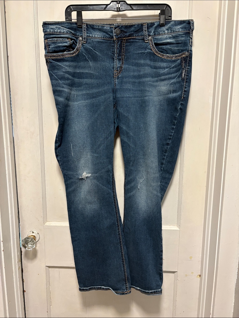 Silver Jeans Suki Mid baby Boot Cut Blue Distressed Denim Jeans 18/L31